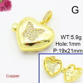 Brass Cubic Zirconia Locket Pendants,Openable Heart Box, with Butterfly,Gold,19x21mm,Hole:1mm,about 5.9g/pc,5 pcs/package,XFPC03008vbmb-L017