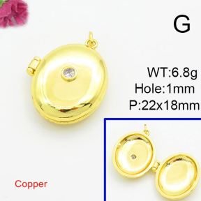 Brass Cubic Zirconia Locket Pendants,Openable Oval Box,Gold,22x18mm,Hole:1mm,about 6.8g/pc,5 pcs/package,XFPC03010vbmb-L017