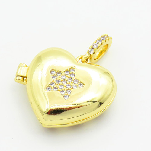 Brass Cubic Zirconia Locket Pendants,Openable Heart Box,with Stars,Gold,18x20mm,Hole:1mm,about 5.8g/pc,5 pcs/package,XFPC03012vbmb-L017