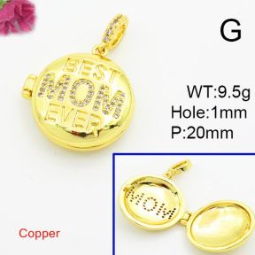 Brass Cubic Zirconia Locket Pendants,for Mother's Day,Openable Round Box, with Word Mom,Gold,20mm,Hole:1mm,about 9.5g/pc,5 pcs/package,XFPC03014vbmb-L017