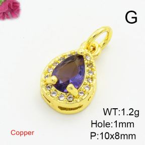 Brass Cubic Zirconia Pendants,Water Droplets,Gold,Mixed Color,10x8mm,Hole:1mm,about 1.2g/pc,5 pcs/package,XFPC03020vail-L017
