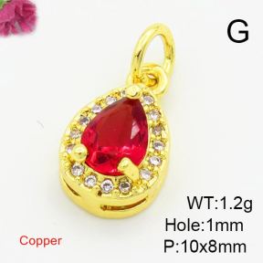 Brass Cubic Zirconia Pendants,Water Droplets,Gold,Mixed Color,10x8mm,Hole:1mm,about 1.2g/pc,5 pcs/package,XFPC03020vail-L017