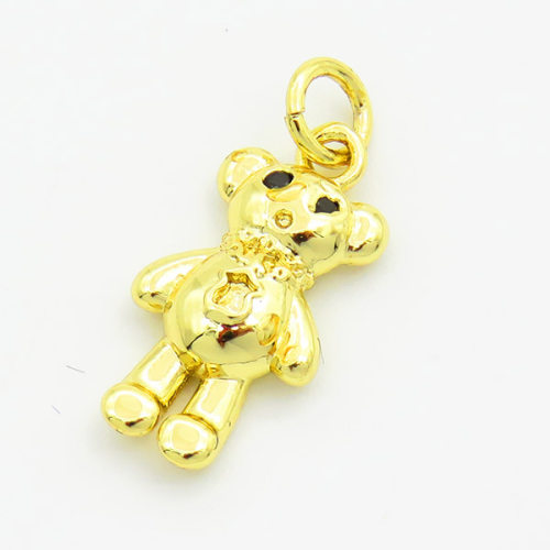 Brass Cubic Zirconia Pendants,Bear,Gold,15x9mm,Hole:1mm,about 1.3g/pc,5 pcs/package,XFPC03032aahl-L017