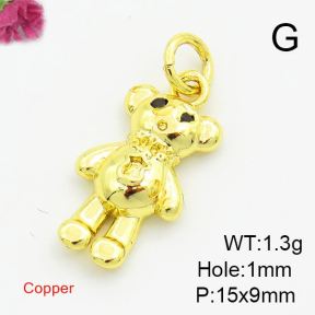 Brass Cubic Zirconia Pendants,Bear,Gold,15x9mm,Hole:1mm,about 1.3g/pc,5 pcs/package,XFPC03032aahl-L017