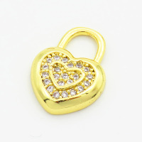 Brass Cubic Zirconia Pendants,Lock,Gold,15x12mm,Hole:5mm,about 1.3g/pc,5 pcs/package,XFPC03034vail-L017