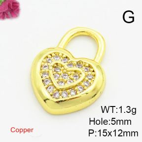 Brass Cubic Zirconia Pendants,Lock,Gold,15x12mm,Hole:5mm,about 1.3g/pc,5 pcs/package,XFPC03034vail-L017