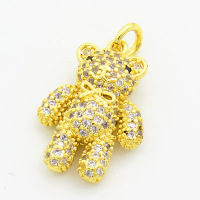 Brass Cubic Zirconia Pendants,Bear,Gold,18x14mm,Hole:1mm,about 2.7g/pc,5 pcs/package,XFPC03038baka-L017
