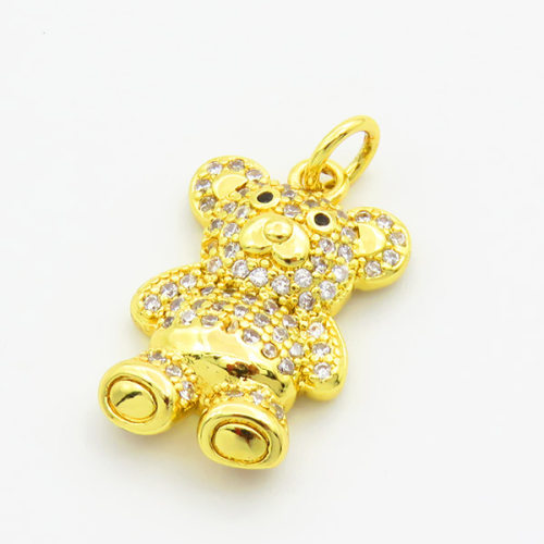 Brass Cubic Zirconia Pendants,Bear,Gold,18x12mm,Hole:1mm,about 2g/pc,5 pcs/package,XFPC03040aajl-L017