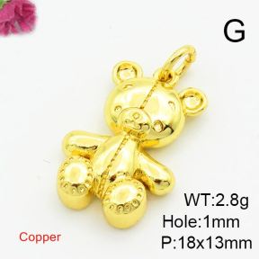 Brass Pendants,Bear,Gold,18x13mm,Hole:1mm,about 2.8g/pc,5 pcs/package,XFPC03042vaia-L017