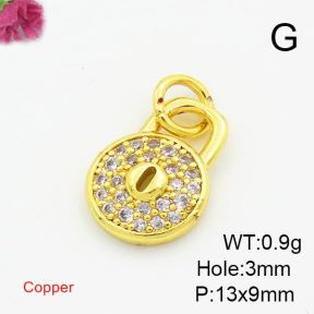Brass Cubic Zirconia Pendants,Lock,Gold,13x9mm,Hole:3mm,about 0.9g/pc,5 pcs/package,XFPC03046vail-L017
