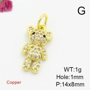 Brass Cubic Zirconia Pendants,Bear,Gold,14x8mm,Hole:1mm,about 1g/pc,5 pcs/package,XFPC03058aajl-L017