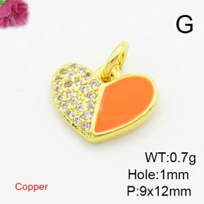 Brass Cubic Zirconia Enamel Pendants,Heart-Shaped,Gold,Mixed Color,9x12mm,Hole:1mm,about 0.7g/pc,5 pcs/package,XFPC03067vail-L017