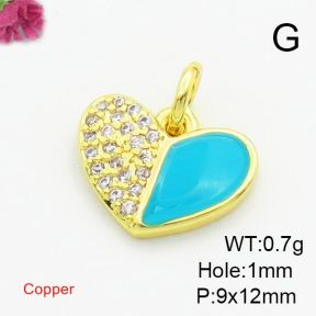 Brass Cubic Zirconia Enamel Pendants,Heart-Shaped,Gold,Mixed Color,9x12mm,Hole:1mm,about 0.7g/pc,5 pcs/package,XFPC03067vail-L017