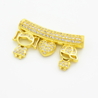Brass Cubic Zirconia Pendants,Boy and Girl,Gold,18x30mm,Hole:3mm,about 4.4g/pc,5 pcs/package,XFPC03091vbmb-L017