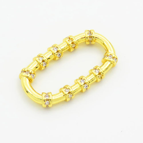 Brass Cubic Zirconia Linking Rings,Oval Ring,Gold,23x13mm,,about 1.9g/pc,5 pcs/package,XFF00636baka-L017