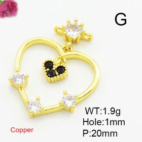 Brass Cubic Zirconia Links Connectors,Hollow Heart,Gold,Mixed Color,20mm,Hole:1mm,about 1.9g/pc,5 pcs/package,XFL01800aajl-L017