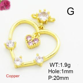Brass Cubic Zirconia Links Connectors,Hollow Heart,Gold,Mixed Color,20mm,Hole:1mm,about 1.9g/pc,5 pcs/package,XFL01800aajl-L017