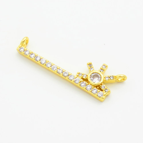 Brass Cubic Zirconia Links Connectors,Strip with Sun,Gold,9x26mm,Hole:2mm,about 1.2g/pc,5 pcs/package,XFL01808aajl-L017