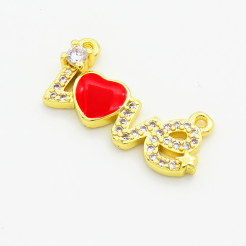 Brass Cubic Zirconia Enamel Links Connectors,Word Love,Gold,8x20mm,Hole:2mm,about 1.3g/pc,5 pcs/package,XFL01812aajl-L017