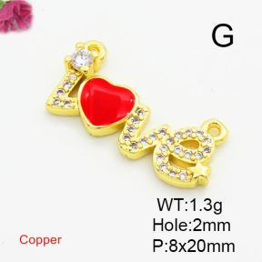 Brass Cubic Zirconia Enamel Links Connectors,Word Love,Gold,8x20mm,Hole:2mm,about 1.3g/pc,5 pcs/package,XFL01812aajl-L017