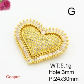 Brass Cubic Zirconia Links Connectors,Heart,Gold,24x30mm,Hole:3mm,about 5.1g/pc,1 pc/package,XFL01835bhva-L017