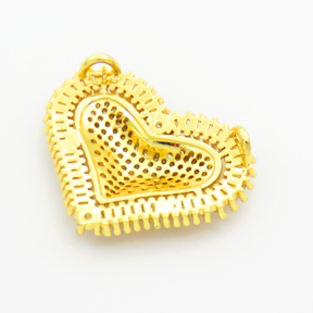 Brass Cubic Zirconia Links Connectors,Heart,Gold,24x30mm,Hole:3mm,about 5.1g/pc,1 pc/package,XFL01835bhva-L017