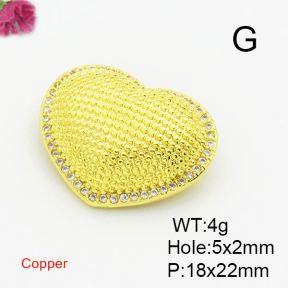 Brass Cubic Zirconia Links Connectors,Heart,Gold,18x22mm,Hole:5x2mm,about 4g/pc,5 pcs/package,XFL01838aajl-L017