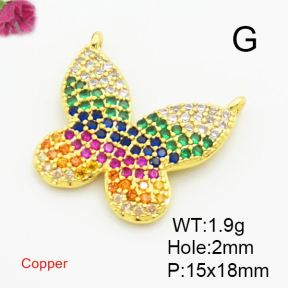 Brass Cubic Zirconia Links Connectors,Butterfly,Gold,15x18mm,Hole:2mm,about 1.9g/pc,5 pcs/package,XFL01841bbov-L017