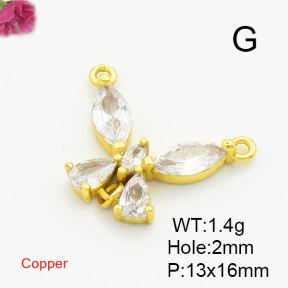 Brass Cubic Zirconia Links Connectors,Butterfly,Gold,13x16mm,Hole:2mm,about 1.4g/pc,5 pcs/package,XFL01847vbmb-L017