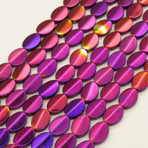 Non-magnetic Synthetic Hematite Beads Strands,Medium Convex Oval,Plating,Purple,10x13x3.5mm,Hole:1.2mm,about 30 pcs/strand,about 47 g/strand,5 strands/package,14.96"(38mm),XBGB08956vbnb-L020