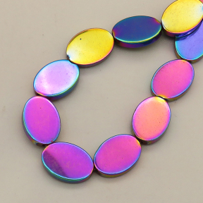 Non-magnetic Synthetic Hematite Beads Strands,Flat Wafer,Plating,Iridescent,10x13x2.5mm,Hole:1.2mm,about 30 pcs/strand,about 35 g/strand,5 strands/package,14.96"(38mm),XBGB08962vbnb-L020