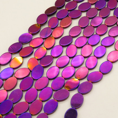 Non-magnetic Synthetic Hematite Beads Strands,Flat Wafer,Plating,Purple,10x13x2.5mm,Hole:1.2mm,about 30 pcs/strand,about 35 g/strand,5 strands/package,14.96"(38mm),XBGB08964vbnb-L020