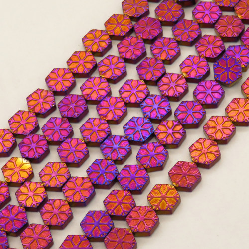 Non-magnetic Synthetic Hematite Beads Strands,Snowflake Hexagon,Plating,Purple,8x8x3mm,Hole:1mm,about 48 pcs/strand,about 29 g/strand,5 strands/package,14.96"(38mm),XBGB08982vhkb-L020