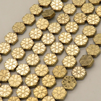 Non-magnetic Synthetic Hematite Beads Strands,Snowflake Hexagon,Plating,Champagne,8x8x3mm,Hole:1mm,about 48 pcs/strand,about 29 g/strand,5 strands/package,14.96"(38mm),XBGB08984vhkb-L020