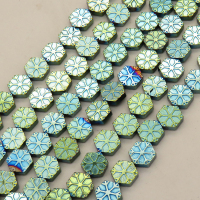 Non-magnetic Synthetic Hematite Beads Strands,Snowflake Hexagon,Plating,Cyan Blue,8x8x3mm,Hole:1mm,about 48 pcs/strand,about 29 g/strand,5 strands/package,14.96"(38mm),XBGB08986vhkb-L020