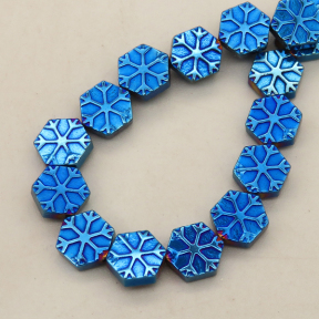 Non-magnetic Synthetic Hematite Beads Strands,Snowflake Hexagon,Plating,Royal Blue,8x8x3mm,Hole:1mm,about 48 pcs/strand,about 29 g/strand,5 strands/package,14.96"(38mm),XBGB08990vhkb-L020