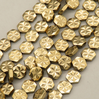 Non-magnetic Synthetic Hematite Beads Strands,Flower Hexagon,Plating,Champagne,8x8x3mm,Hole:1mm,about 48 pcs/strand,about 28 g/strand,5 strands/package,14.96"(38mm),XBGB08998vhkb-L020