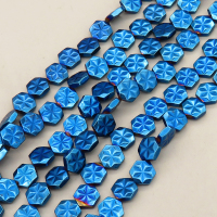 Non-magnetic Synthetic Hematite Beads Strands,Flower Hexagon,Plating,Royal Blue,8x8x3mm,Hole:1mm,about 48 pcs/strand,about 28 g/strand,5 strands/package,14.96"(38mm),XBGB09000vhkb-L020