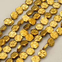 Non-magnetic Synthetic Hematite Beads Strands,Flower Hexagon,Plating,Golden,8x8x3mm,Hole:1mm,about 48 pcs/strand,about 28 g/strand,5 strands/package,14.96"(38mm),XBGB09002vhkb-L020