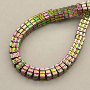 Non-magnetic Synthetic Hematite Beads Strands,Striped Square,Plating,Flower Green,4x4x2mm,Hole:1mm,about 190 pcs/strand,about 24 g/strand,5 strands/package,14.96"(38mm),XBGB09008vbnb-L020