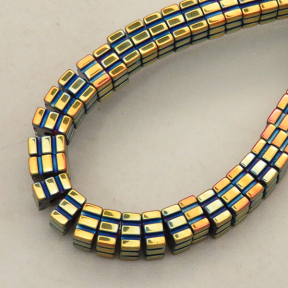 Non-magnetic Synthetic Hematite Beads Strands,Striped Square,Plating,Champagne Sapphire,4x4x2mm,Hole:1mm,about 190 pcs/strand,about 24 g/strand,5 strands/package,14.96"(38mm),XBGB09010vbnb-L020