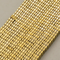 Non-magnetic Synthetic Hematite Beads Strands,Striped Square,Plating,Khaki,4x4x2mm,Hole:1mm,about 190 pcs/strand,about 24 g/strand,5 strands/package,14.96"(38mm),XBGB09012vbnb-L020