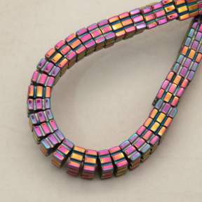 Non-magnetic Synthetic Hematite Beads Strands,Striped Square,Plating,Fuchsia Champagne,4x4x2mm,Hole:1mm,about 190 pcs/strand,about 24 g/strand,5 strands/package,14.96"(38mm),XBGB09018vbnb-L020