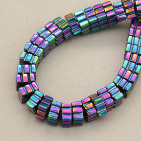 Non-magnetic Synthetic Hematite Beads Strands,Striped Square,Plating,Iridescent,4x4x2mm,Hole:1mm,about 190 pcs/strand,about 24 g/strand,5 strands/package,14.96"(38mm),XBGB09020vbnb-L020