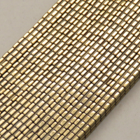 Non-magnetic Synthetic Hematite Beads Strands,Striped Square,Plating,K Gold,4x4x2mm,Hole:1mm,about 190 pcs/strand,about 24 g/strand,5 strands/package,14.96"(38mm),XBGB09022vbnb-L020