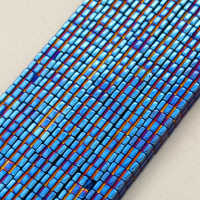 Non-magnetic Synthetic Hematite Beads Strands,Striped Square,Plating,Royal Blue,4x4x2mm,Hole:1mm,about 190 pcs/strand,about 24 g/strand,5 strands/package,14.96"(38mm),XBGB09024vbnb-L020