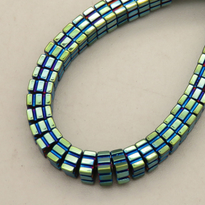 Non-magnetic Synthetic Hematite Beads Strands,Striped Square,Plating,Cyan Blue,4x4x2mm,Hole:1mm,about 190 pcs/strand,about 24 g/strand,5 strands/package,14.96"(38mm),XBGB09026vbnb-L020