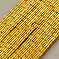 Non-magnetic Synthetic Hematite Beads Strands,Striped Square,Plating,Gold,3x3mm,Hole:1mm,about 127 pcs/strand,about 13 g/strand,5 strands/package,14.96"(38mm),XBGB09030vbnb-L020