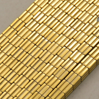 Non-magnetic Synthetic Hematite Beads Strands,Striped Square,Plating,Dark Golden,4x4mm,Hole:1mm,about 95 pcs/strand,about 24 g/strand,5 strands/package,14.96"(38mm),XBGB09034vbnb-L020
