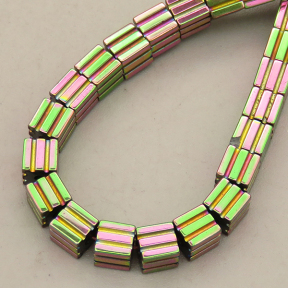 Non-magnetic Synthetic Hematite Beads Strands,Striped Square,Plating,Flower Green,4x4mm,Hole:1mm,about 95 pcs/strand,about 24 g/strand,5 strands/package,14.96"(38mm),XBGB09036vbnb-L020